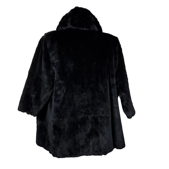 Carole Little Fur Coat XL Vintage Hood Shoulder Pads 1980s Mob Wife Luxury Glam - Picture 2 of 7